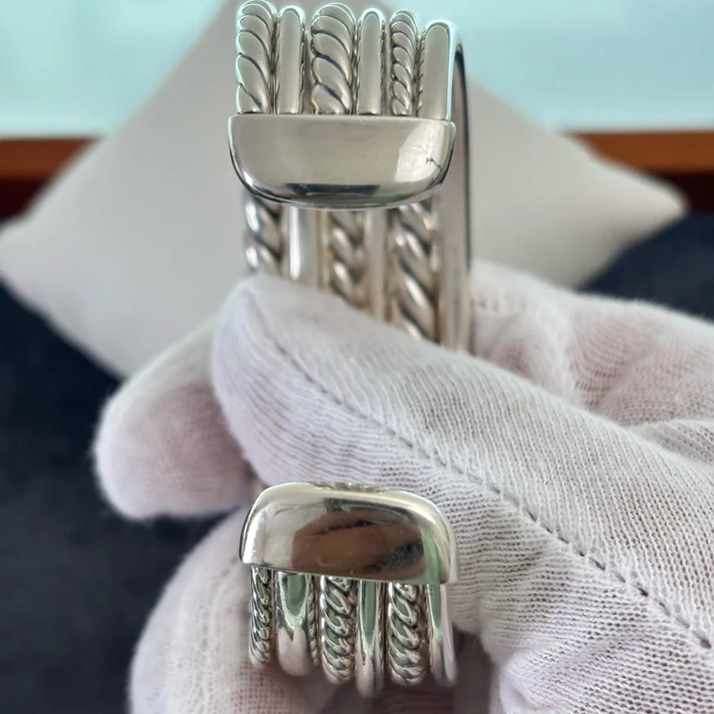 David Yurman 925 & 18k Gold Six Row Pure Form Bracelet-Small